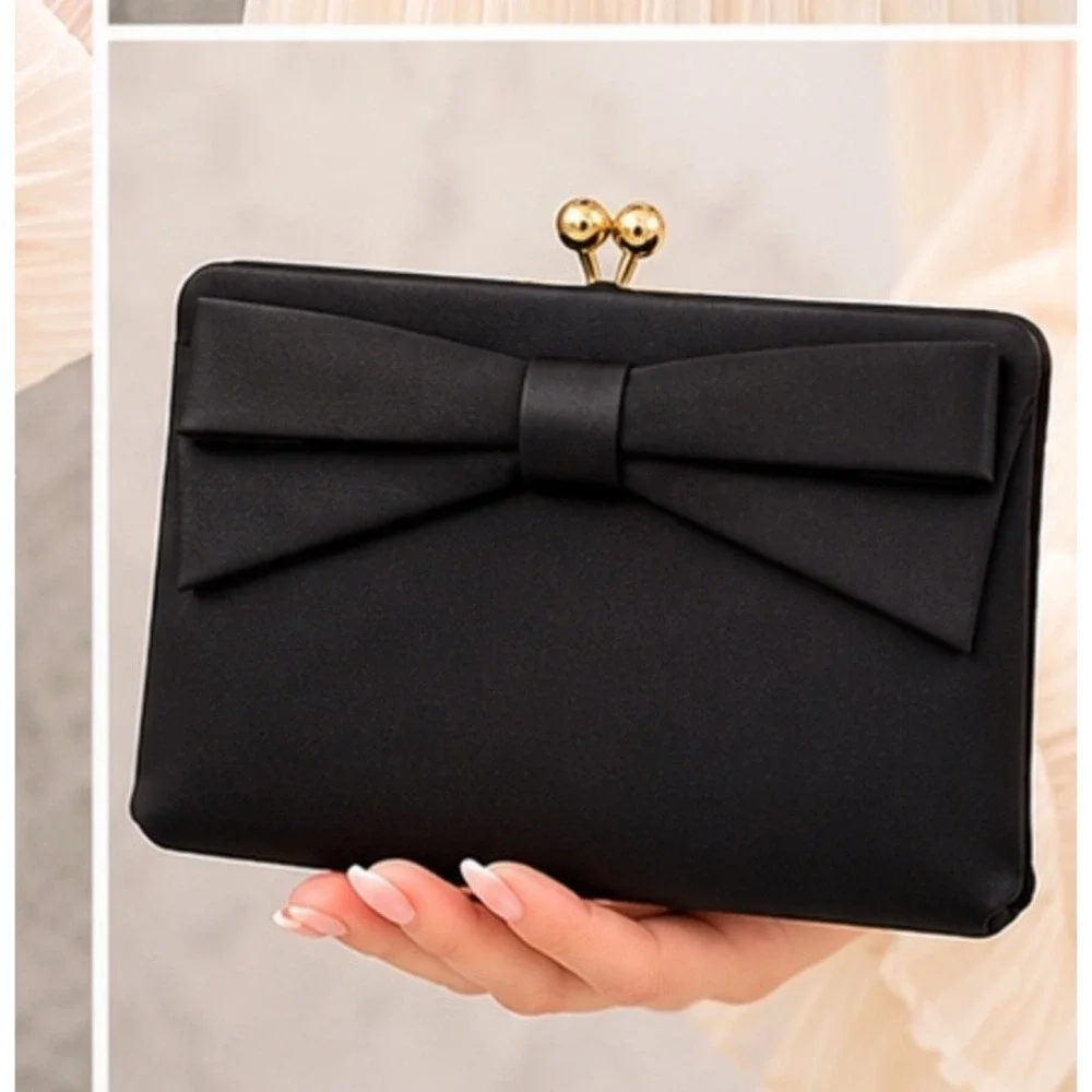 Vintage 1960s L & M Spotlite Black Satin Purse w Matching Coin Bag Evening Bag